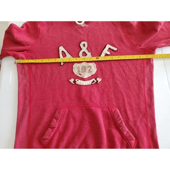 VTG Y2K Abercrombie‎ Fitch Red Hoodie Sweatshirt Size L Puffy Logo Spellout - Picture 7 of 9